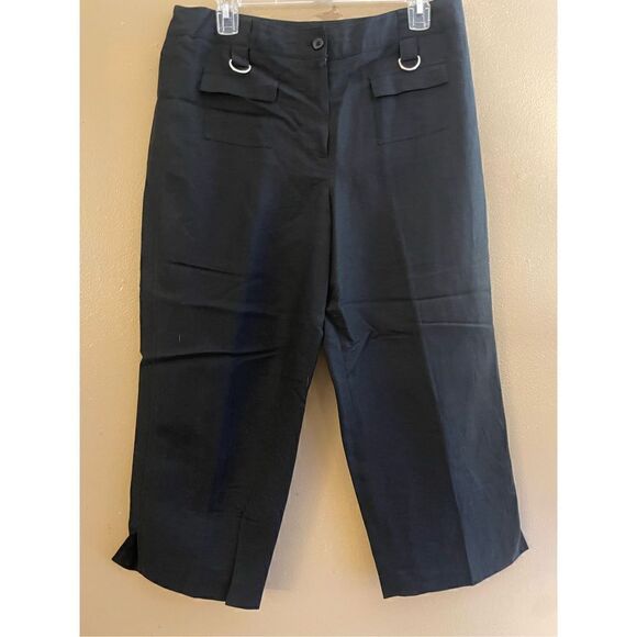 Larry Levine Petite Black Capri Wide Leg Linen Pants Size 12 Petite - Picture 1 of 3